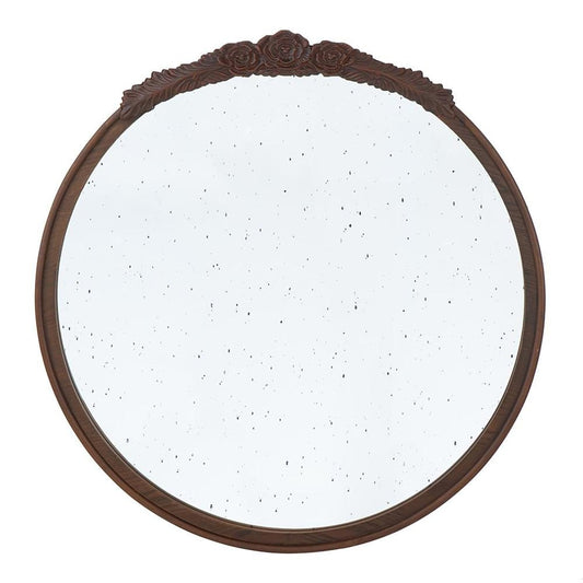 30" Brown Crowned Top Antiqued Glass Framed Accent Mirror HomeRoots