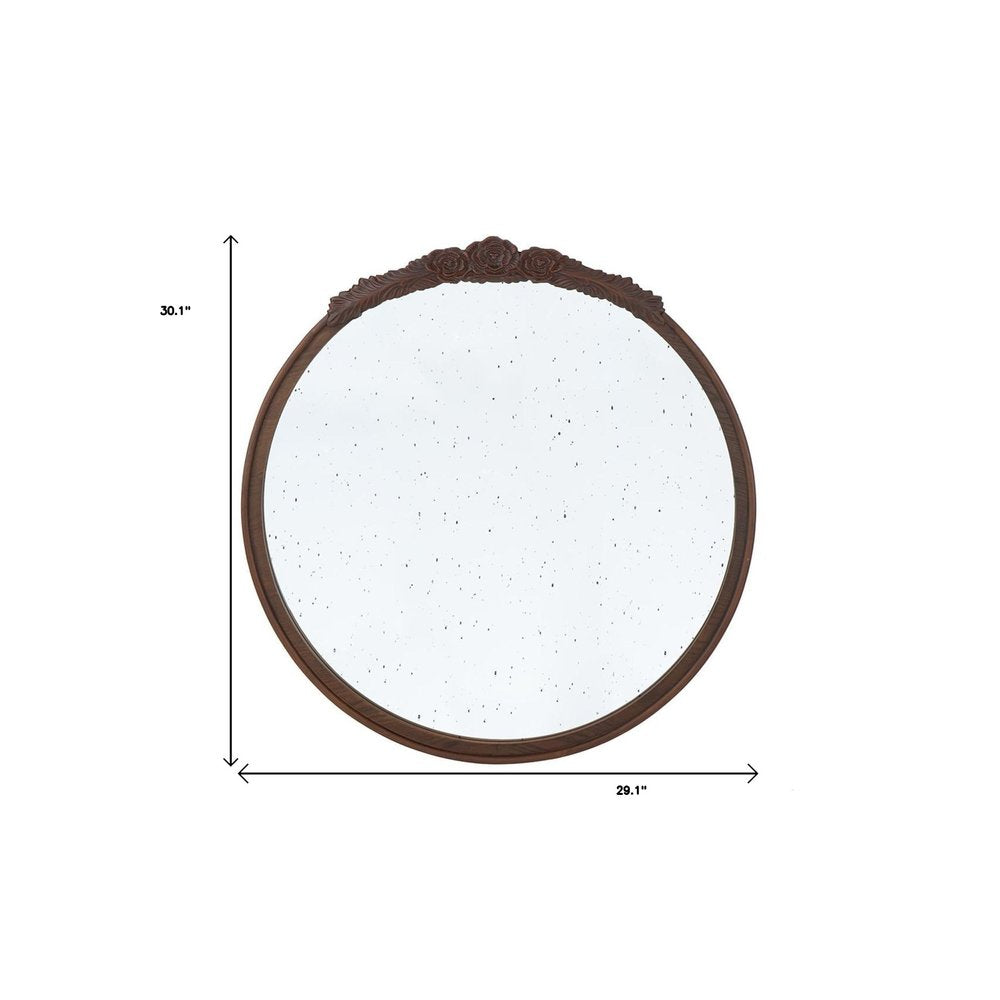 30" Brown Crowned Top Antiqued Glass Framed Accent Mirror HomeRoots