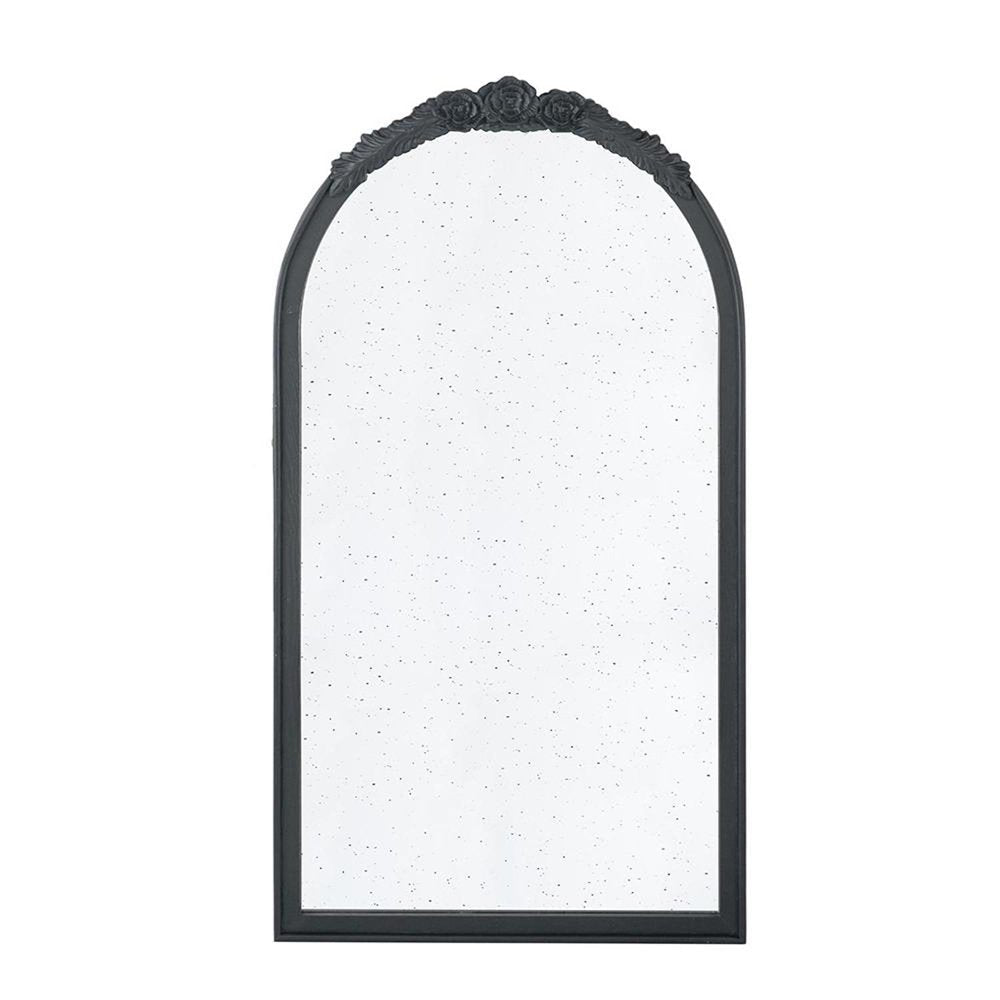 42" Black Crowned Top Antiqued Glass Arch Framed Accent Mirror HomeRoots