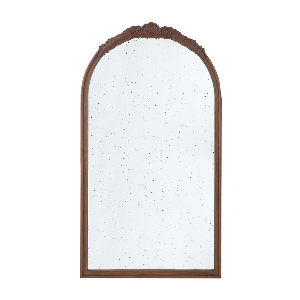 42" Brown Crowned Top Antiqued Glass Arch Framed Accent Mirror HomeRoots