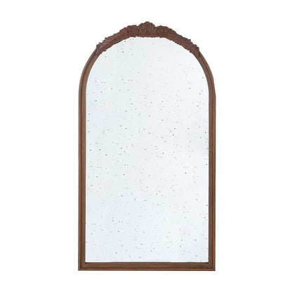 42" Brown Crowned Top Antiqued Glass Arch Framed Accent Mirror HomeRoots