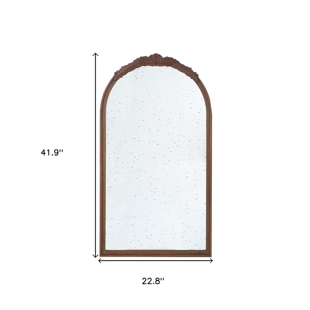 42" Brown Crowned Top Antiqued Glass Arch Framed Accent Mirror HomeRoots