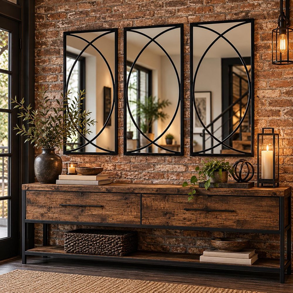Set of Three Black Iron Framed Accent Mirror — view 8