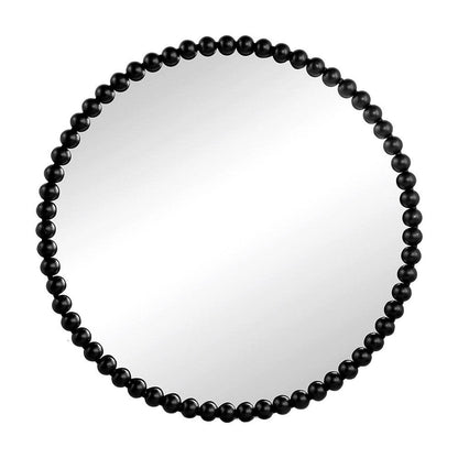 32" Black Iron Beaded Round Framed Accent Mirror HomeRoots