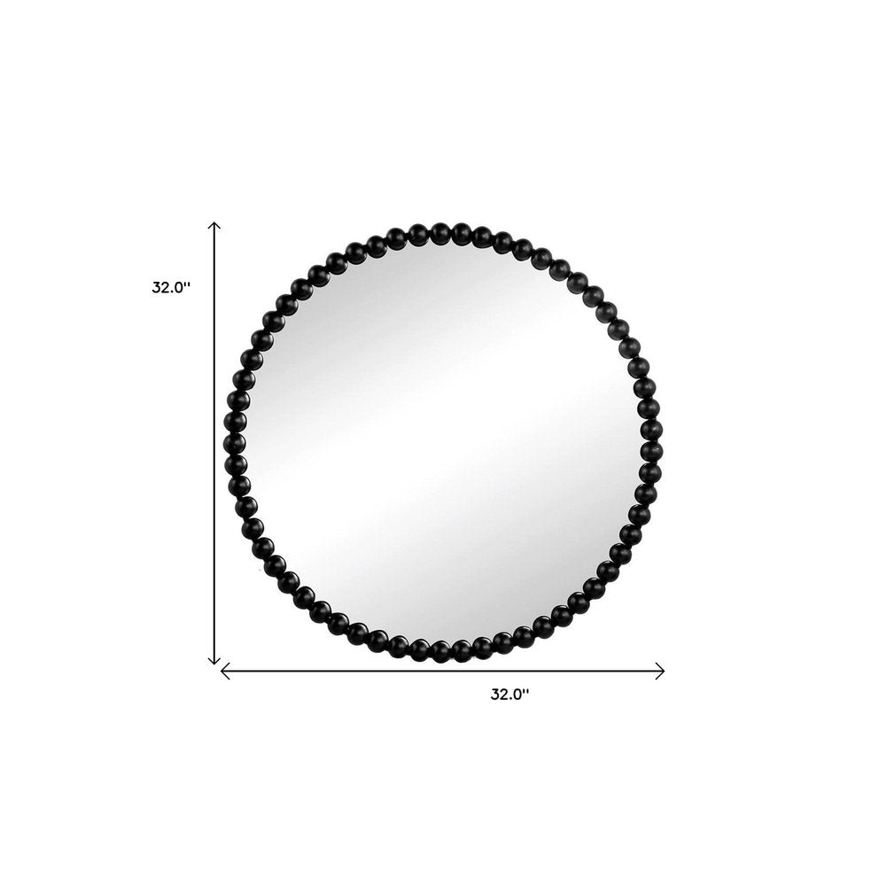 32" Black Iron Beaded Round Framed Accent Mirror HomeRoots