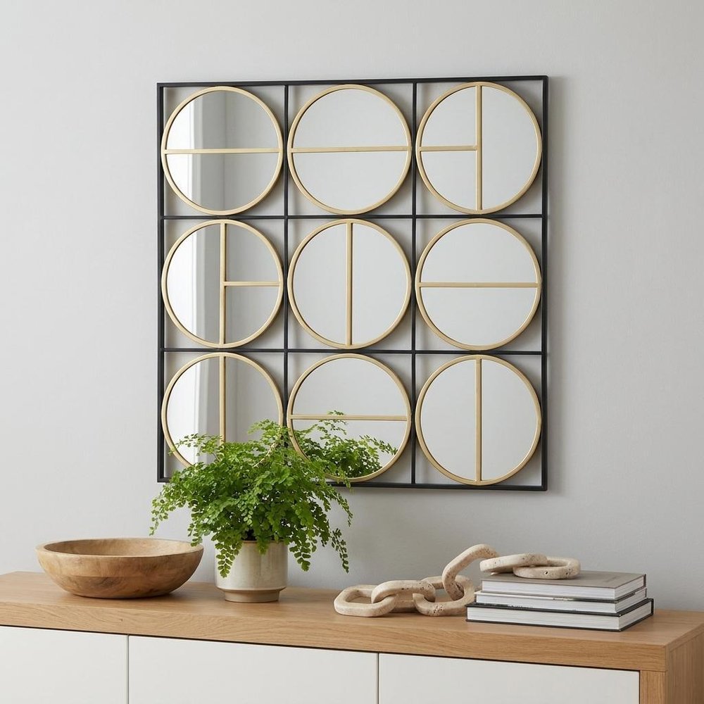 36" Black and Gold Square Iron Framed Accent Mirror HomeRoots