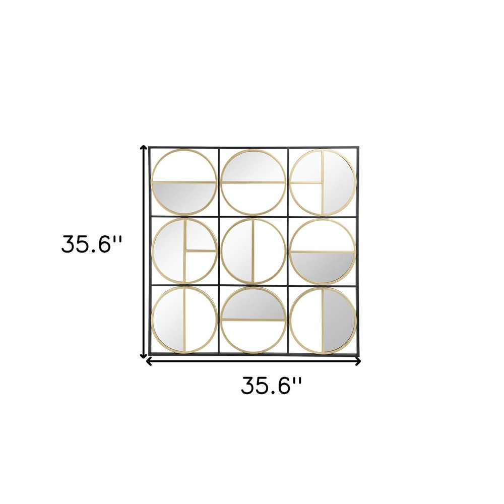 36" Black and Gold Square Iron Framed Accent Mirror HomeRoots