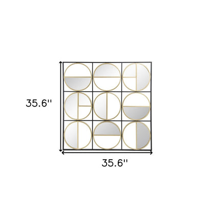 36" Black and Gold Square Iron Framed Accent Mirror HomeRoots