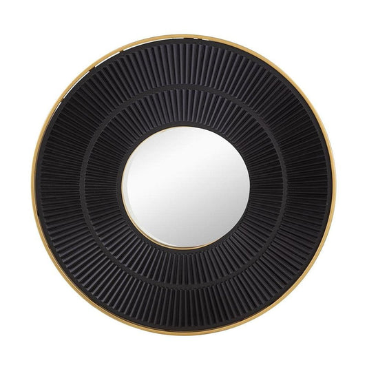 32" Black And Gold Round Wood And Metal Framed Accent Mirror HomeRoots