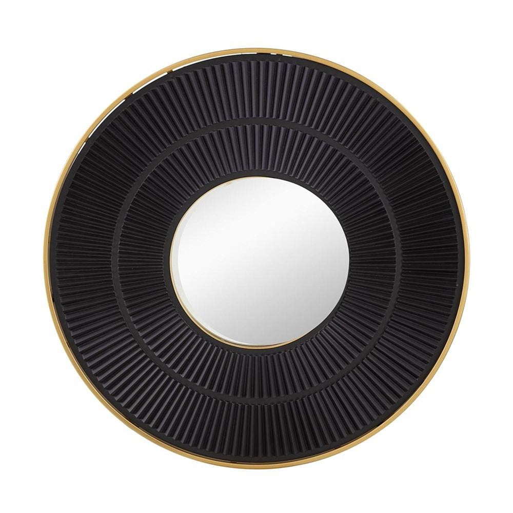 32" Black And Gold Round Wood And Metal Framed Accent Mirror HomeRoots