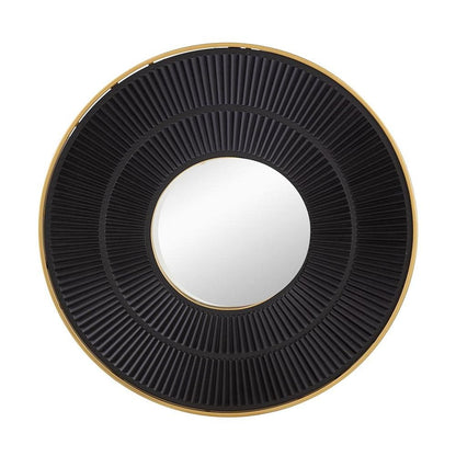 32" Black And Gold Round Wood And Metal Framed Accent Mirror HomeRoots