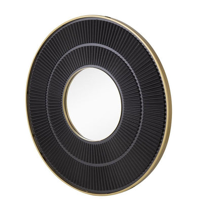 32" Black And Gold Round Wood And Metal Framed Accent Mirror HomeRoots