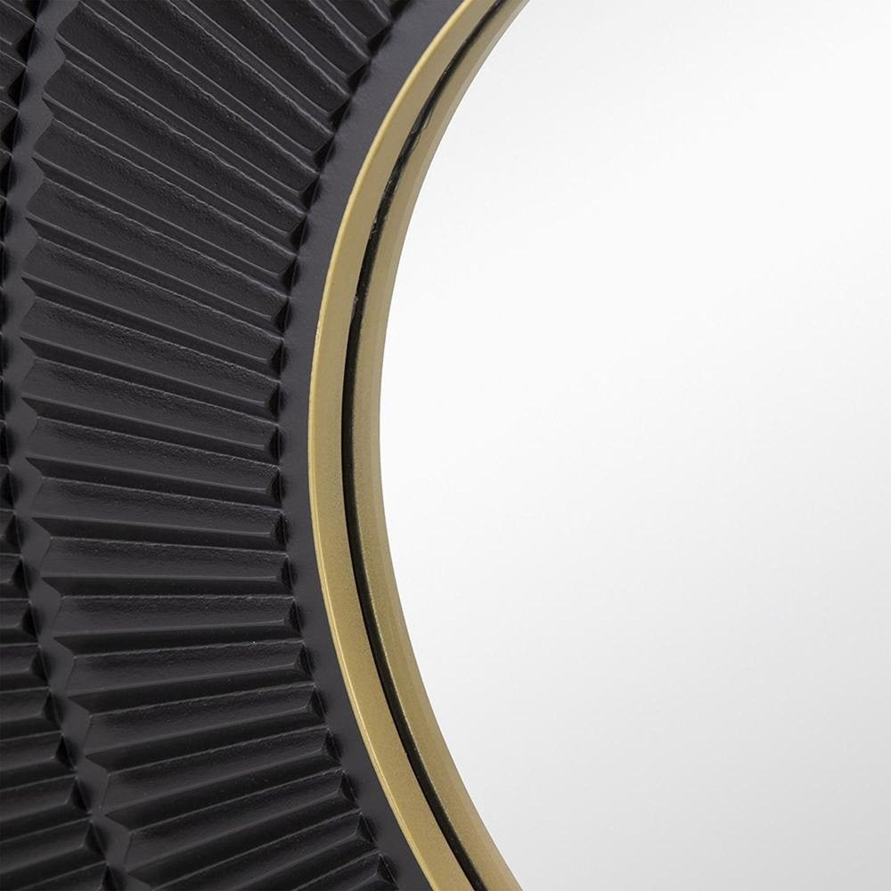 32" Black And Gold Round Wood And Metal Framed Accent Mirror HomeRoots