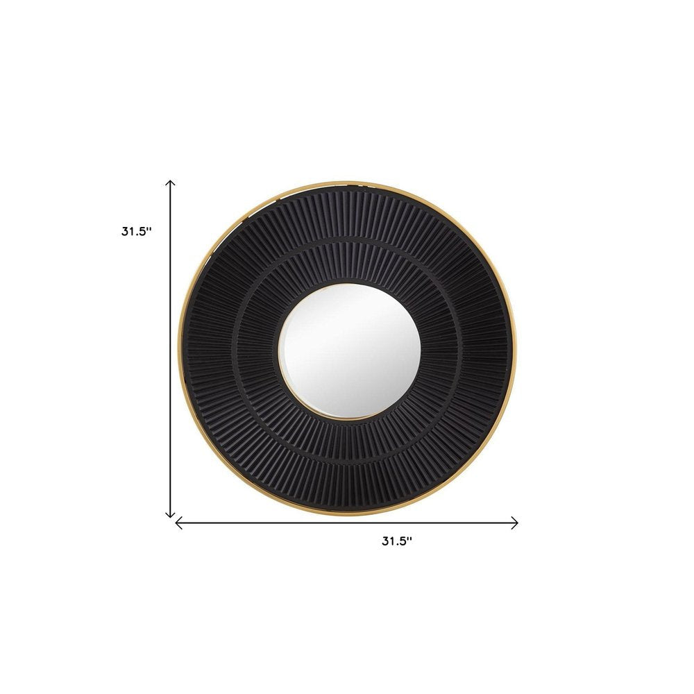 32" Black And Gold Round Wood And Metal Framed Accent Mirror HomeRoots