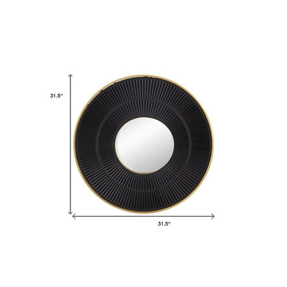 32" Black And Gold Round Wood And Metal Framed Accent Mirror HomeRoots