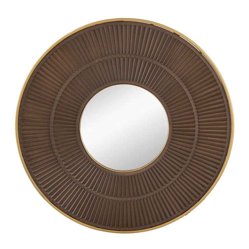 32" Brown And Gold Round Wood And Metal Framed Accent Mirror HomeRoots