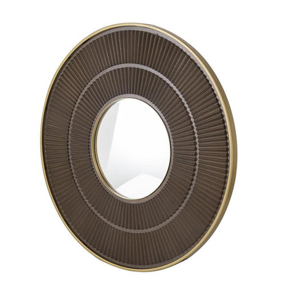 32" Brown And Gold Round Wood And Metal Framed Accent Mirror HomeRoots
