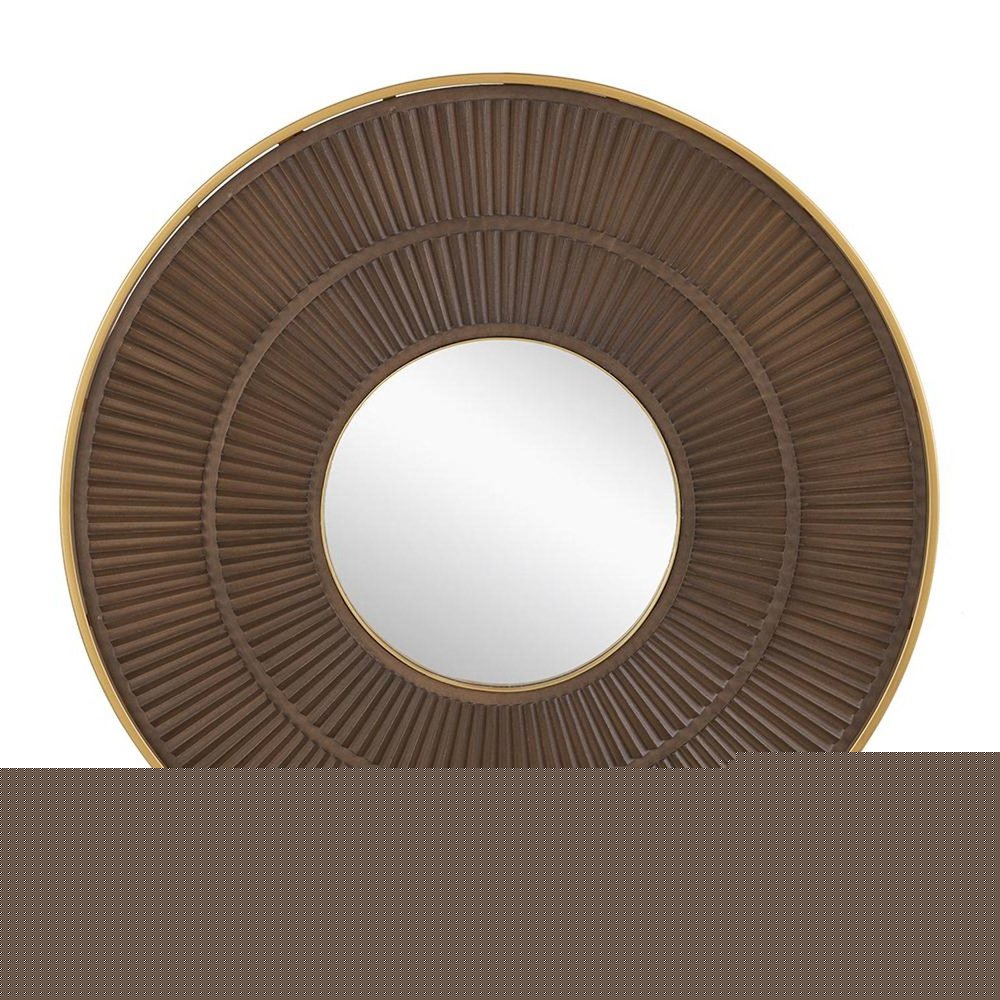 32" Brown And Gold Round Wood And Metal Framed Accent Mirror HomeRoots