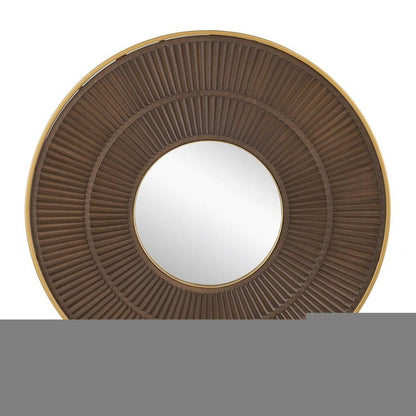 32" Brown And Gold Round Wood And Metal Framed Accent Mirror HomeRoots