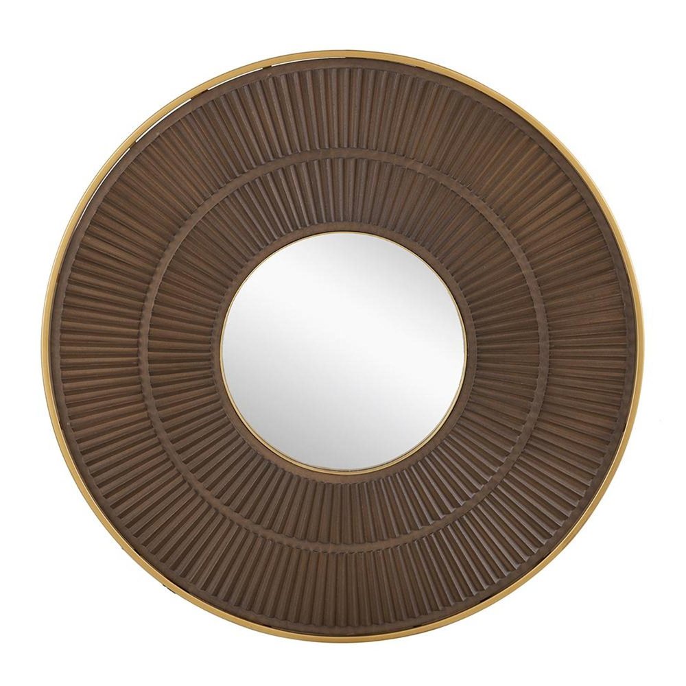 32" Brown And Gold Round Wood And Metal Framed Accent Mirror HomeRoots