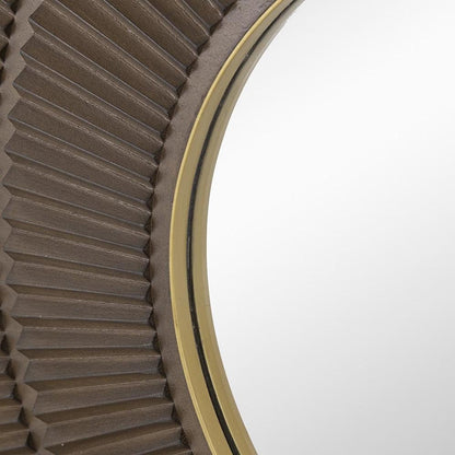 32" Brown And Gold Round Wood And Metal Framed Accent Mirror HomeRoots