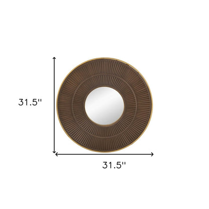 32" Brown And Gold Round Wood And Metal Framed Accent Mirror HomeRoots