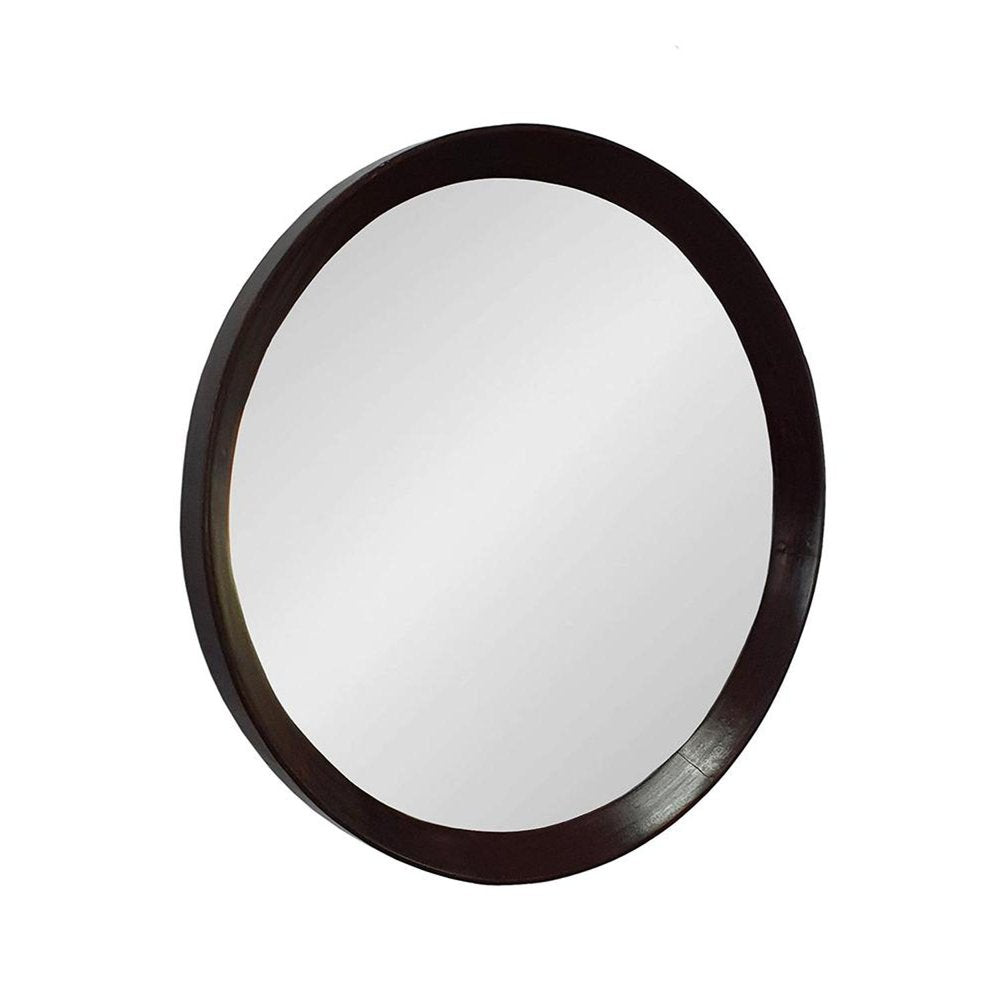 20" Dark Brown Round Wood Framed Accent Mirror HomeRoots
