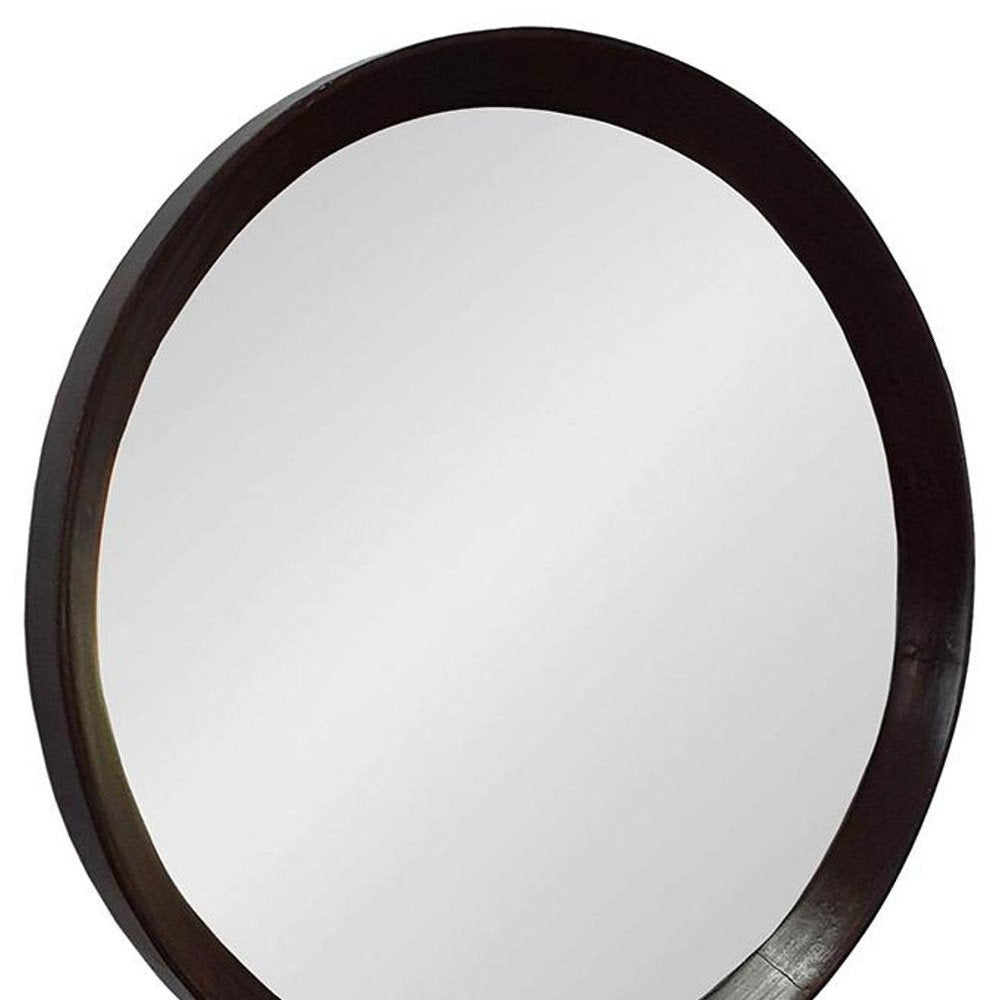 20" Dark Brown Round Wood Framed Accent Mirror HomeRoots