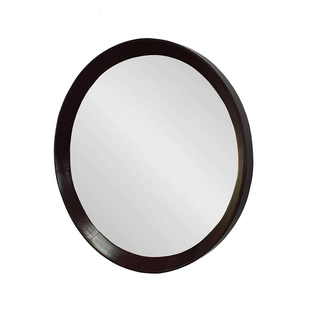 20" Dark Brown Round Wood Framed Accent Mirror HomeRoots