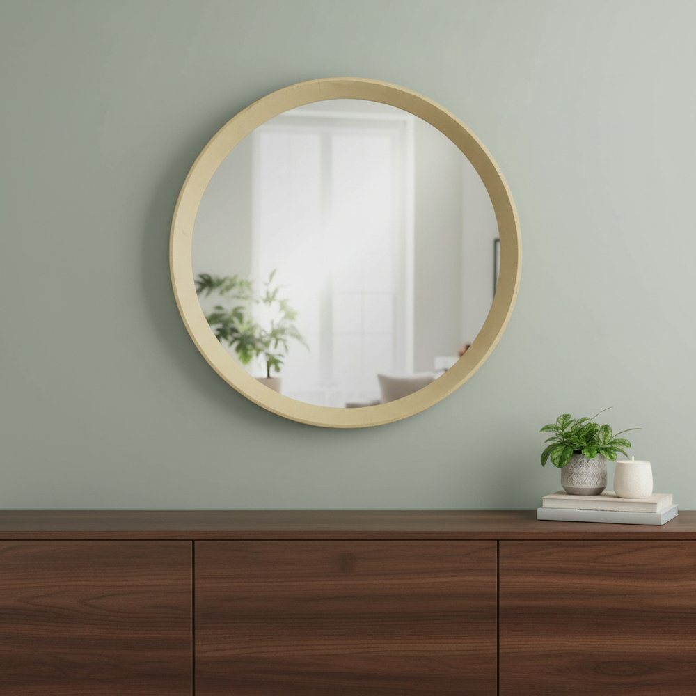 20" Cream Round Wood Framed Accent Mirror HomeRoots