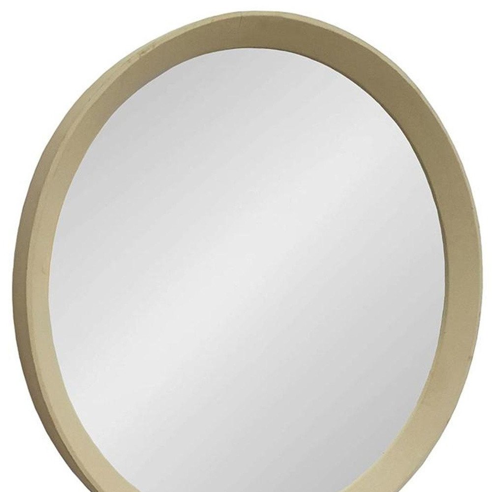 20" Cream Round Wood Framed Accent Mirror HomeRoots