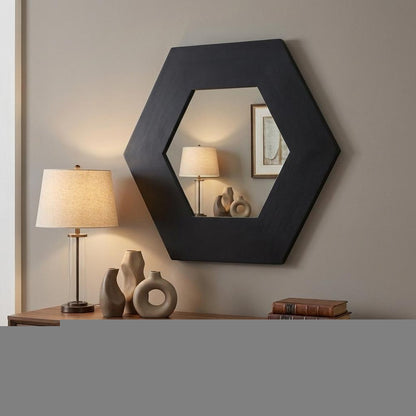 19" Black Hexagon Wood Framed Accent Mirror HomeRoots