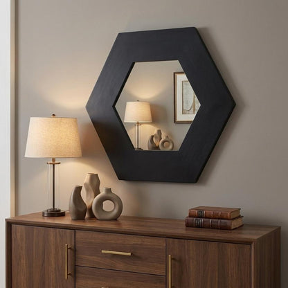 19" Black Hexagon Wood Framed Accent Mirror HomeRoots