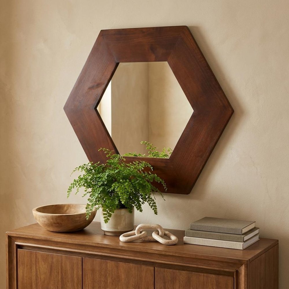 19" Dark Brown Hexagon Solid Wood Framed Accent Mirror HomeRoots