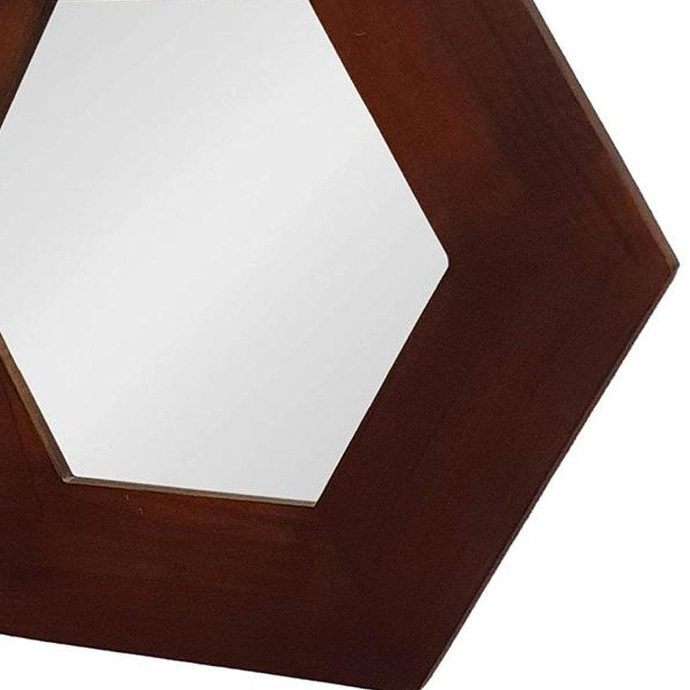19" Dark Brown Hexagon Solid Wood Framed Accent Mirror HomeRoots