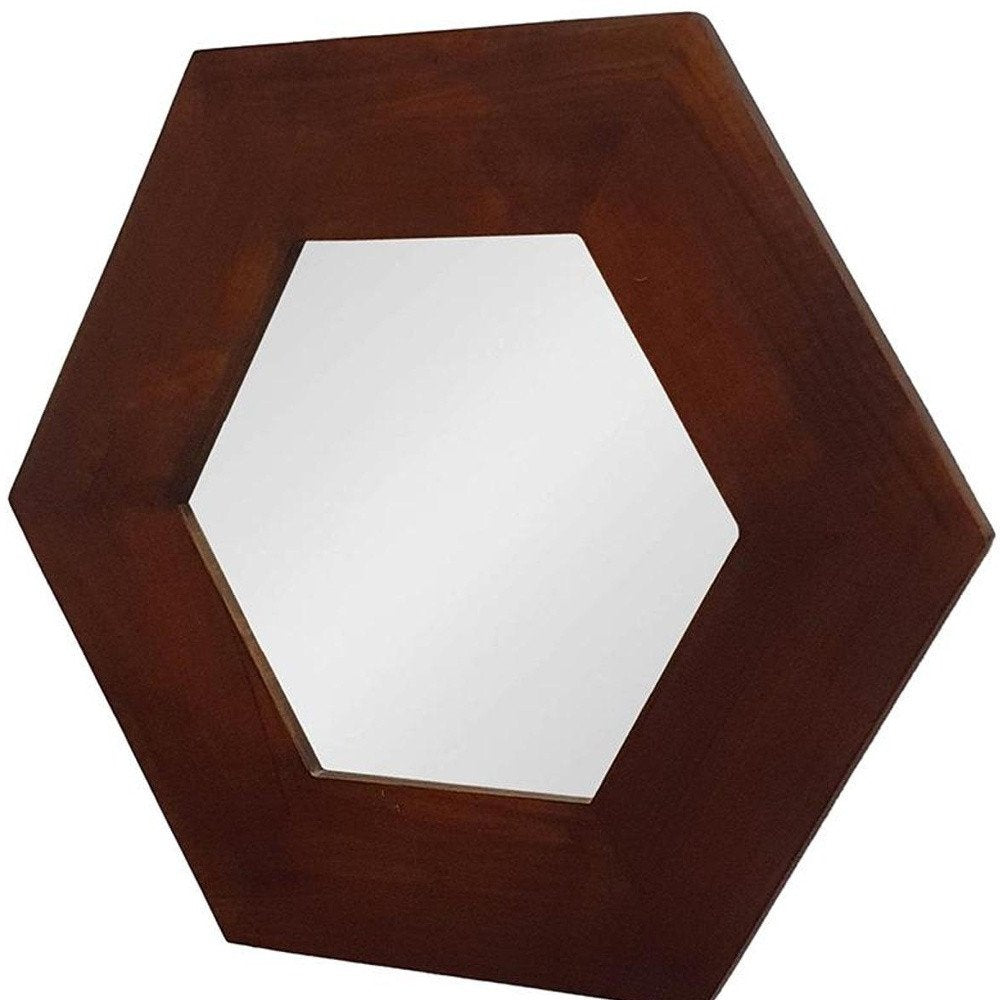 19" Dark Brown Hexagon Solid Wood Framed Accent Mirror HomeRoots