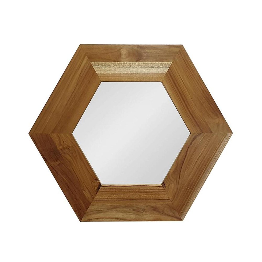 19" Natural Hexagon Solid Wood Framed Accent Mirror — view 1