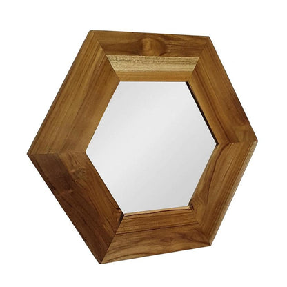 19" Natural Hexagon Solid Wood Framed Accent Mirror HomeRoots