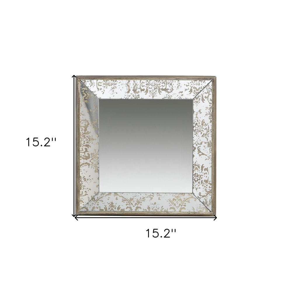 15" Brown Square Framed Antiqued Damask Accent Mirror HomeRoots