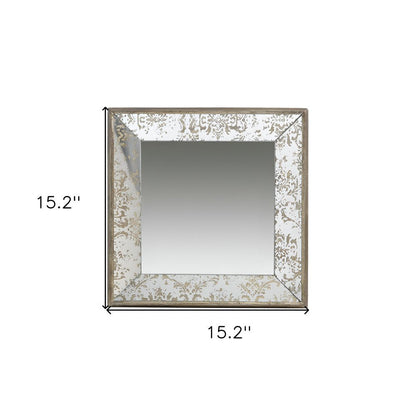 15" Brown Square Framed Antiqued Damask Accent Mirror HomeRoots