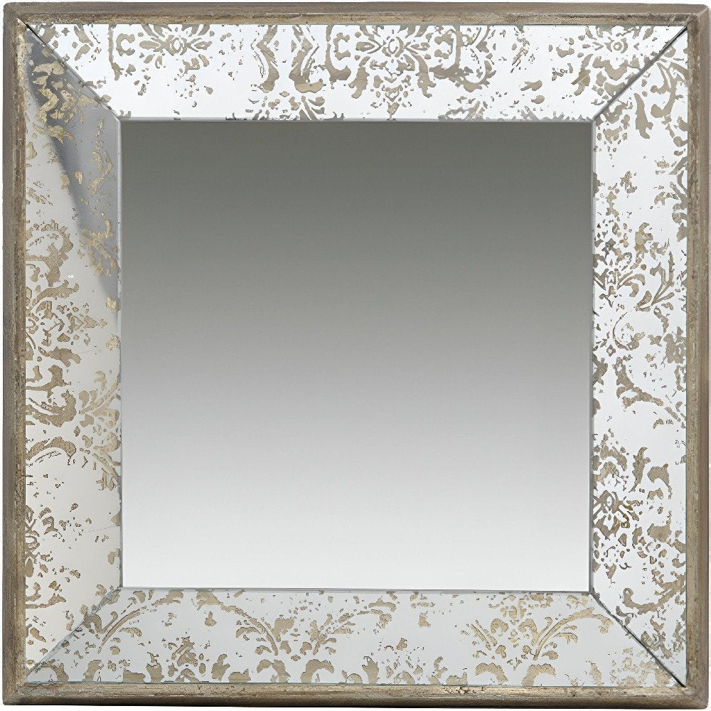 15" Brown Square Framed Antiqued Damask Accent Mirror HomeRoots