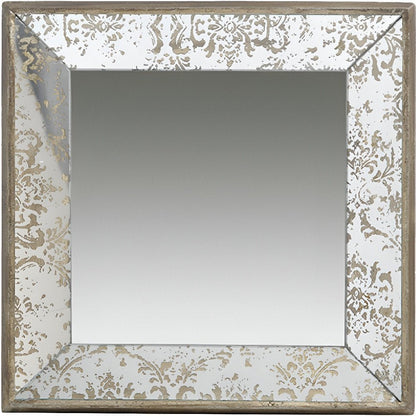 15" Brown Square Framed Antiqued Damask Accent Mirror HomeRoots
