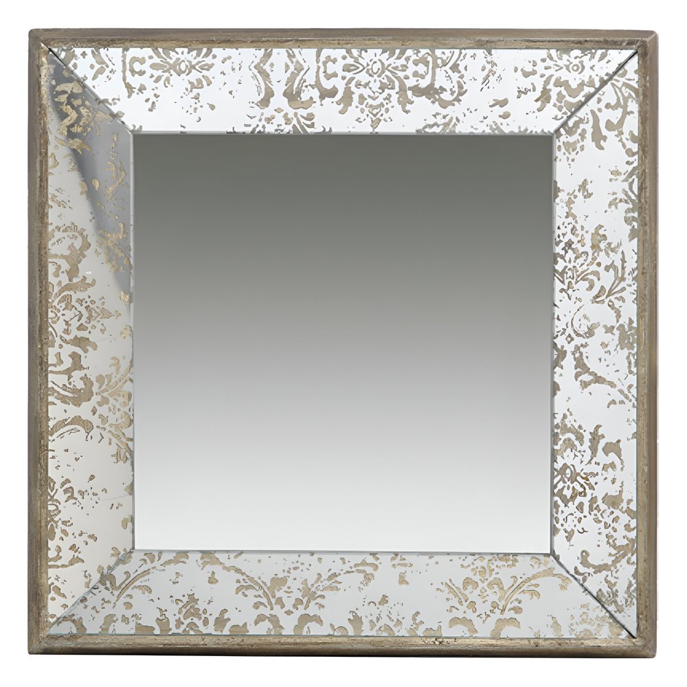 15" Brown Square Framed Antiqued Damask Accent Mirror HomeRoots