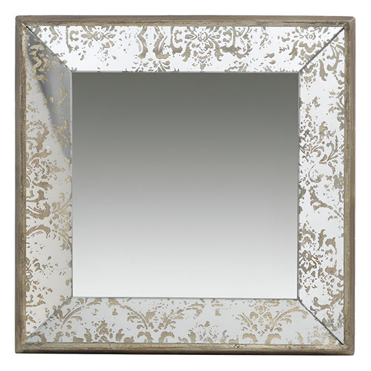 15" Brown Square Framed Antiqued Damask Accent Mirror HomeRoots