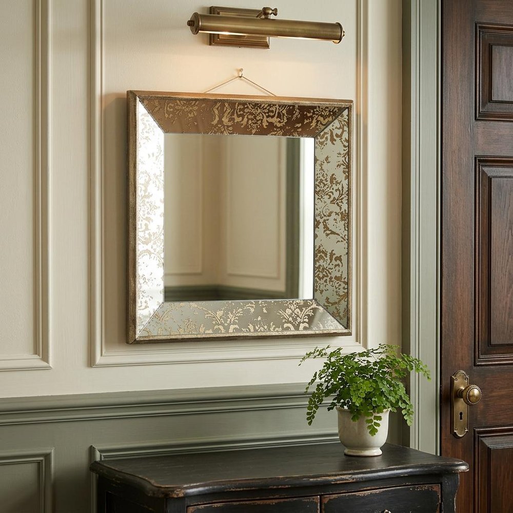 15" Brown Square Framed Antiqued Damask Accent Mirror HomeRoots