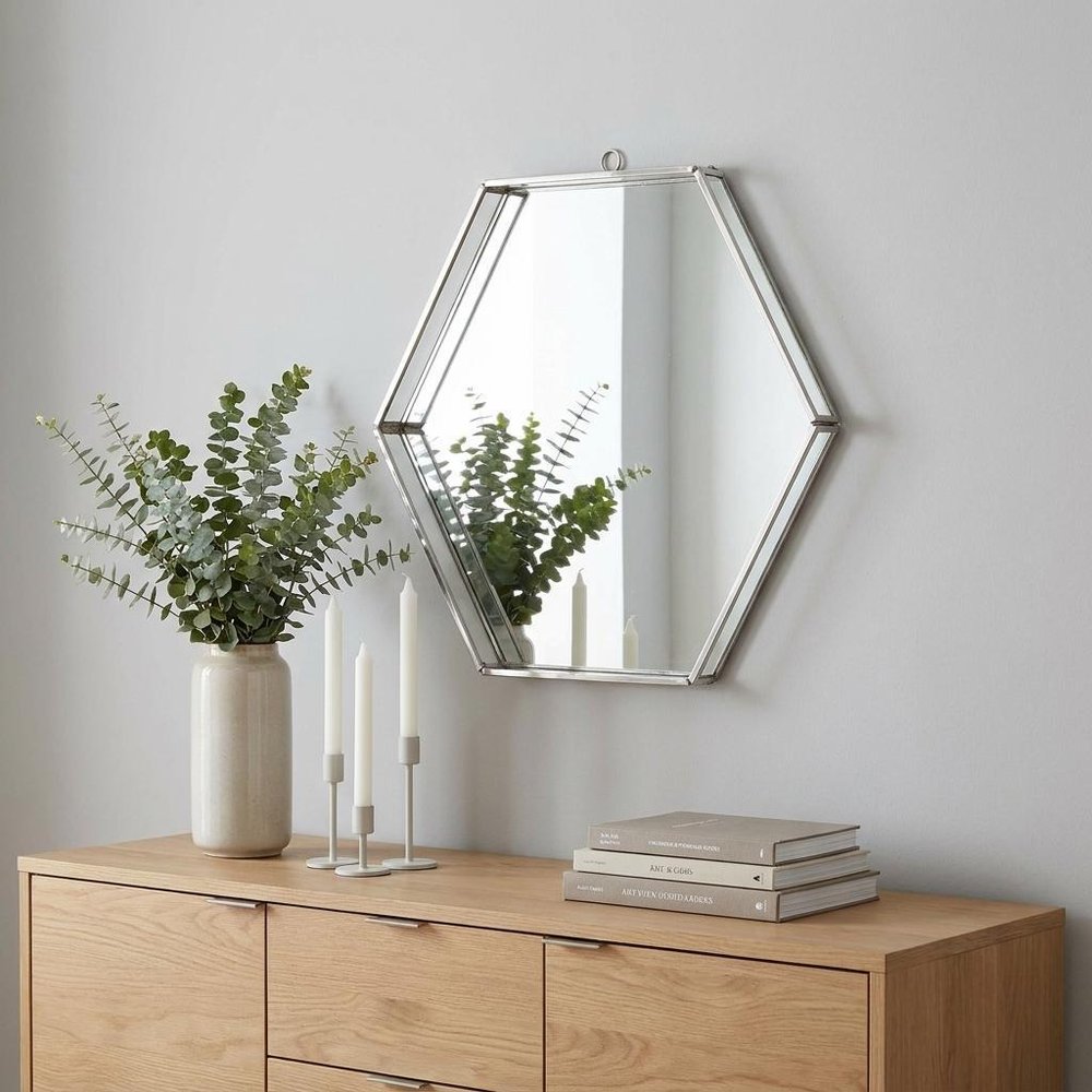 8" Silver Hexagon Steel Framed Accent Mirror HomeRoots