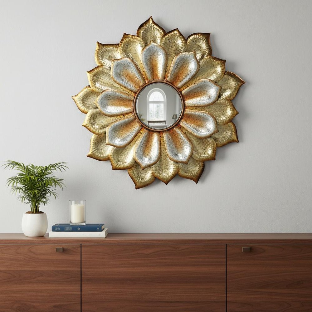36" Gold Metal Flower Framed Accent Mirror HomeRoots