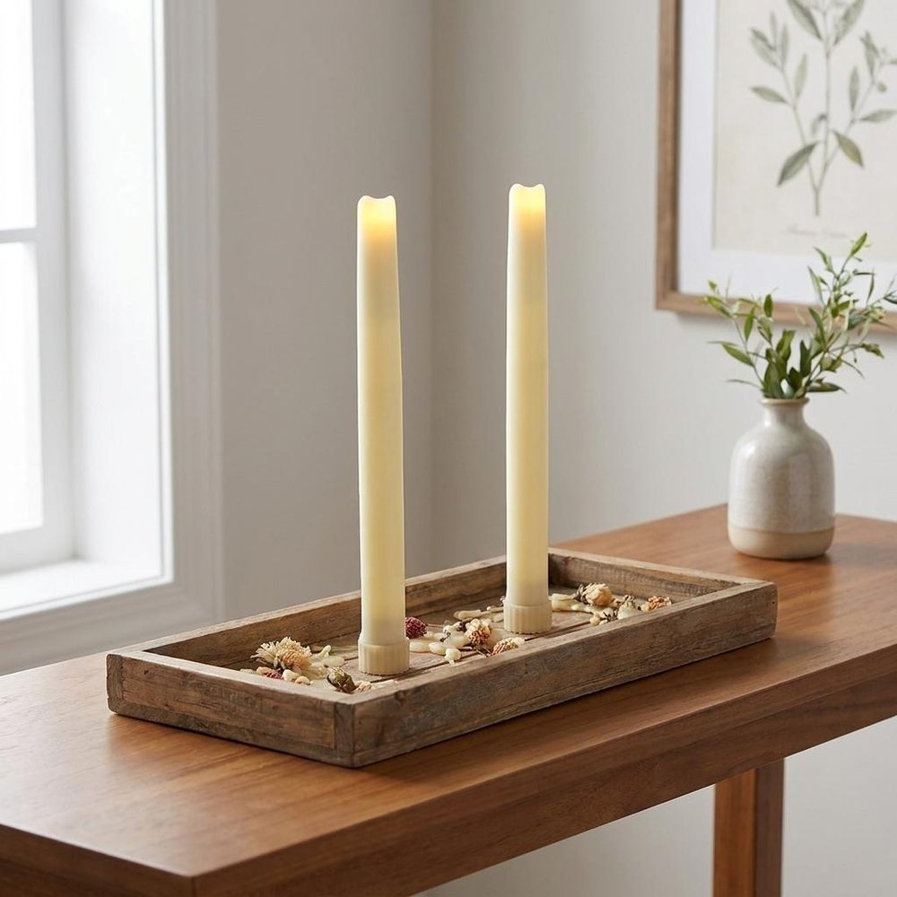 Set of Two Ivory Flameless Taper Candle HomeRoots