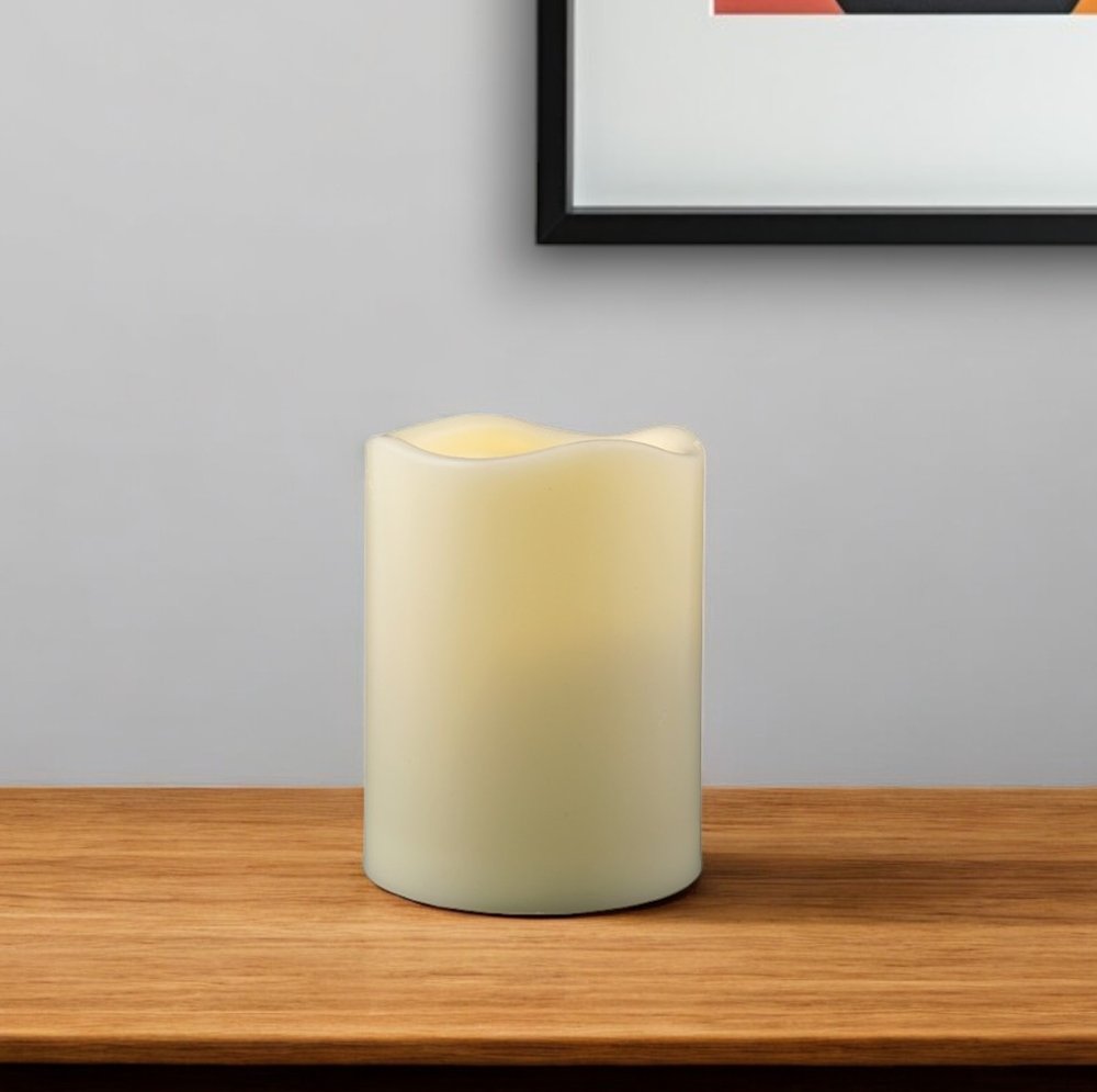 4" Ivory Flameless Indoor Outdoor Pillar Candle HomeRoots