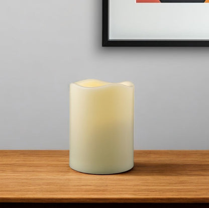 4" Ivory Flameless Indoor Outdoor Pillar Candle HomeRoots